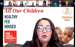 Screenshot of Stacy Lee from Children Now speaking on a video conference call with Congressmember Anna Eshoo
